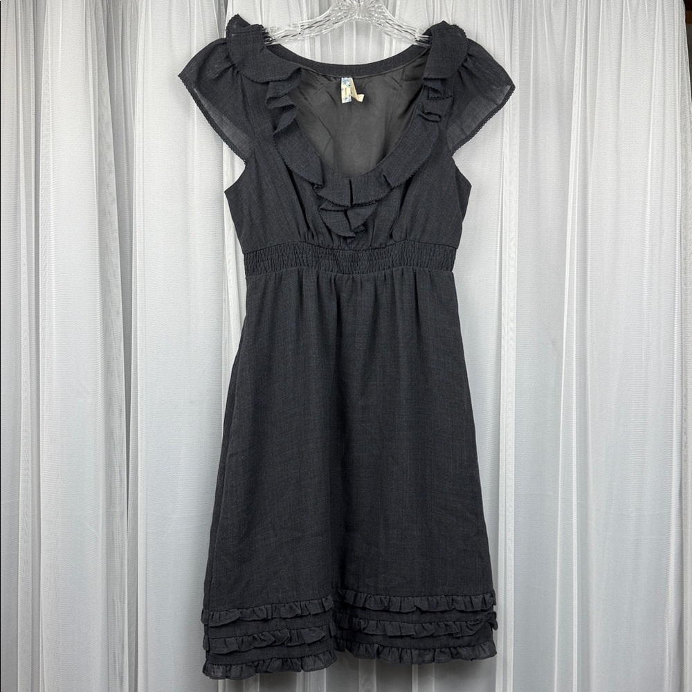 Maeve Anthropologie Gray Ruffle Cap Sleeve Wool Blend Pockets‎ Dress Womens Sz 2 - Picture 2 of 14